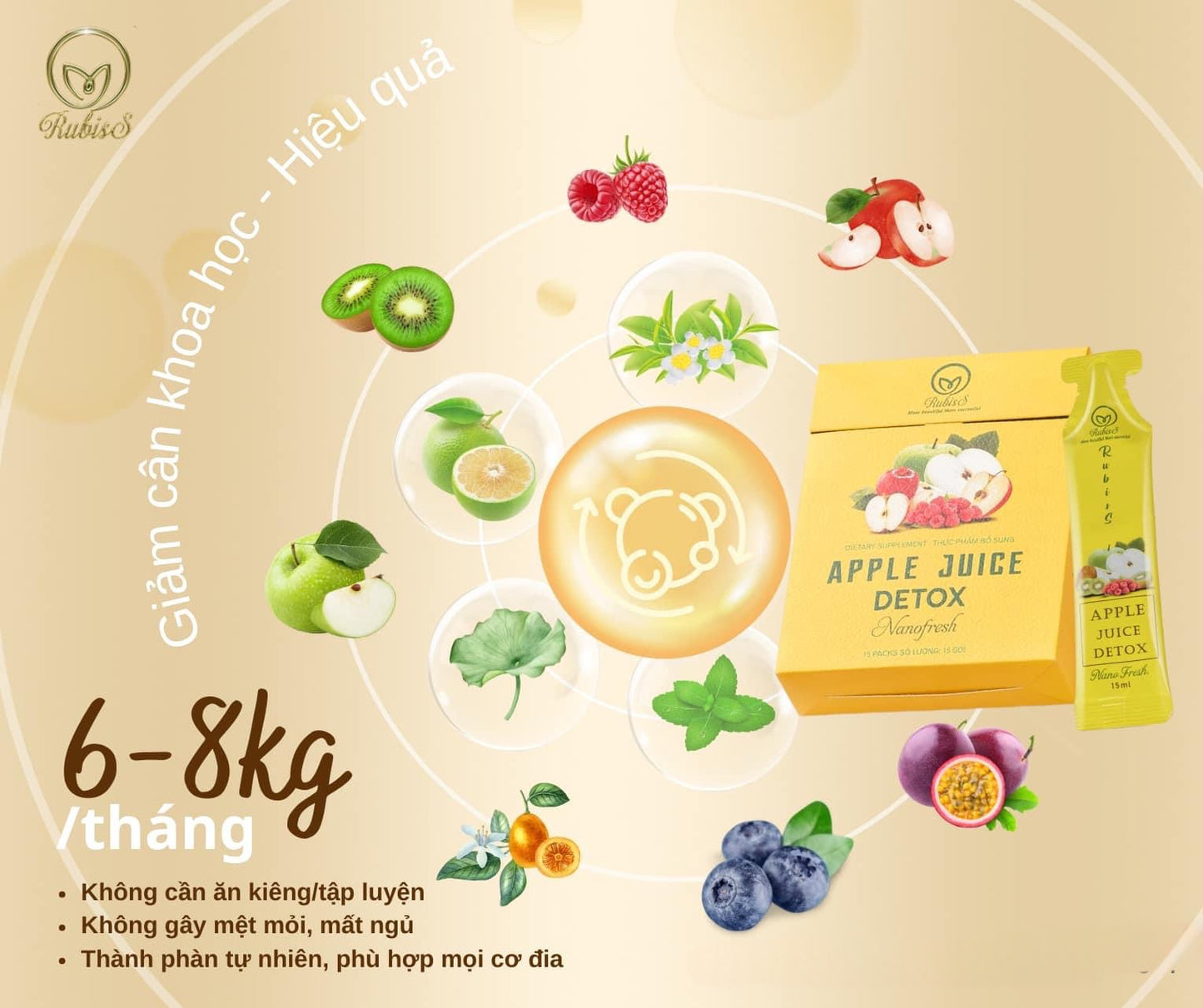 RUBISS APPLE JUICE DETOX - NƯỚC TRÁI CÂY GIẢM CÂN AN TOÀN