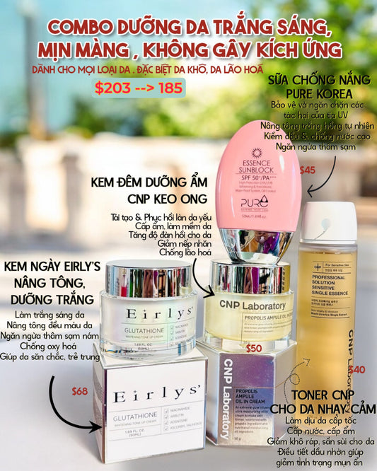 COMBO 01 : DƯỠNG TRẮNG CẤP ẨM CHUYÊN SÂU (4 MÓN)