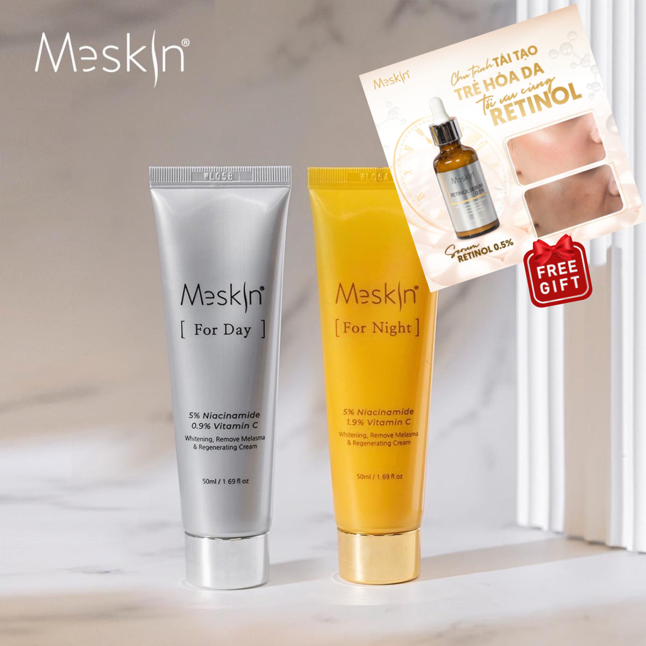 MESKIN KOREA - KEM DƯỠNG TRẮNG DA, MỜ NÁM NGÀY & ĐÊM