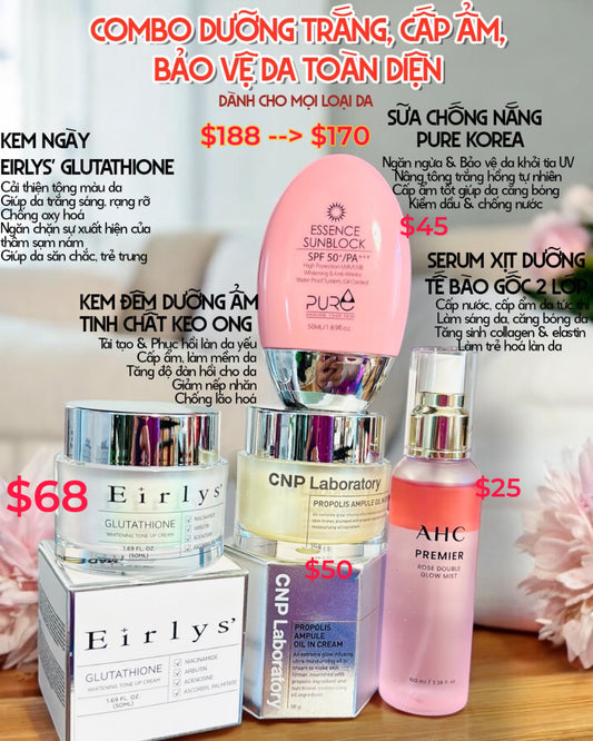 COMBO 04 : DƯỠNG TRẮNG, CẤP ẨM ( 4 MÓN )