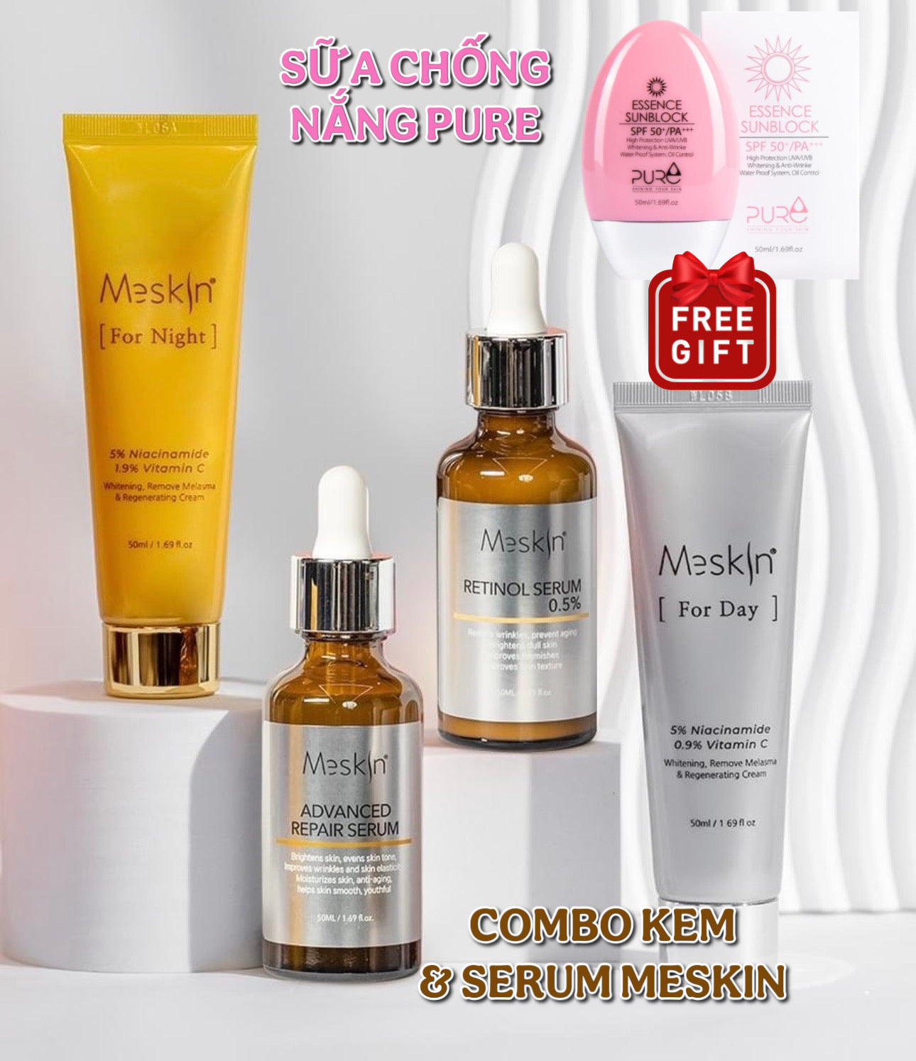 MESKIN KOREA - KEM DƯỠNG TRẮNG DA, MỜ NÁM NGÀY & ĐÊM