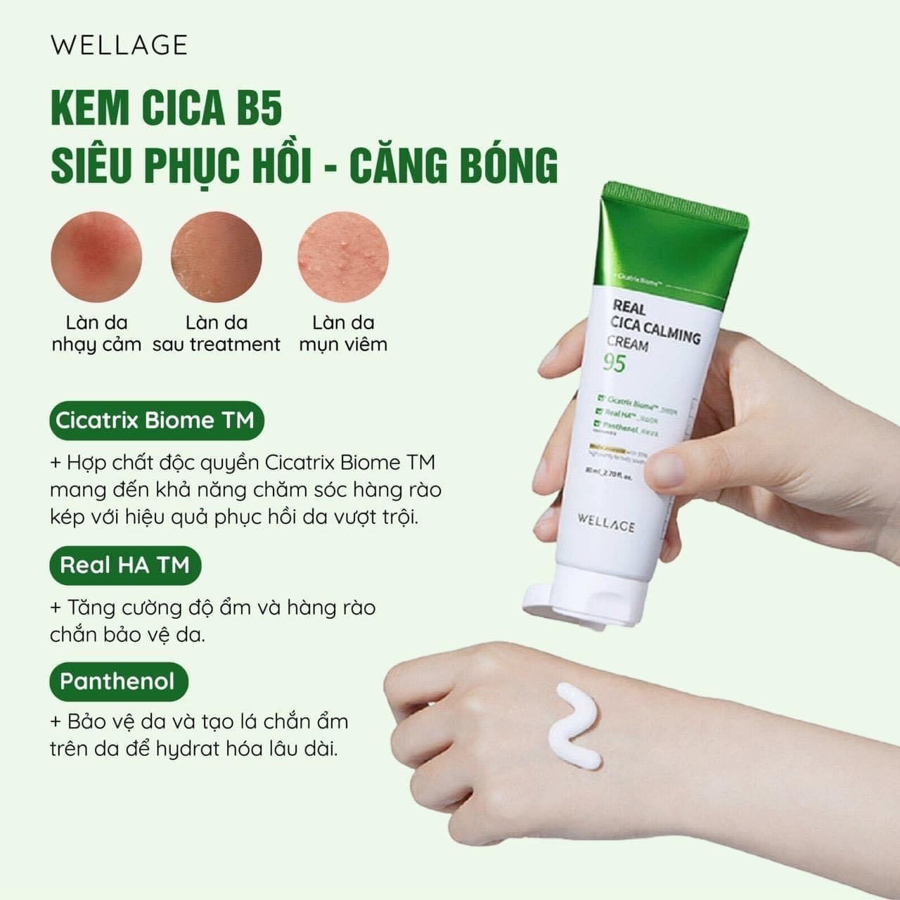 WELLAGE Real Cica Calming Cream 95 - Kem Phục Hồi Dưỡng Ẩm