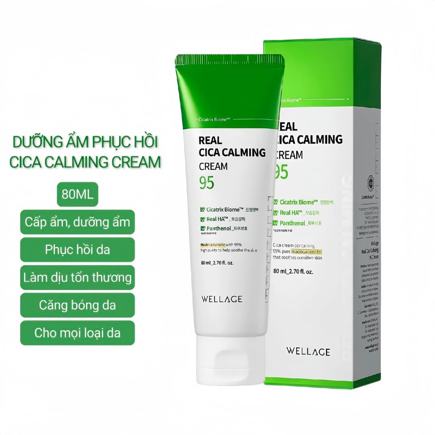 WELLAGE Real Cica Calming Cream 95 - Kem Phục Hồi Dưỡng Ẩm