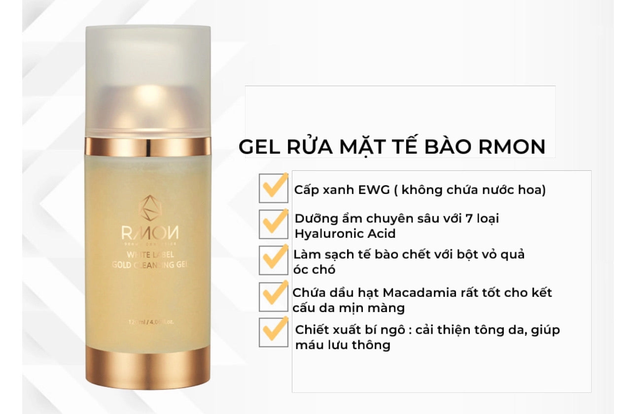 RMON WHITE LABEL GOLD CLEANSING GEL- GEL RỬA MẶT TẾ BÀO GỐC RMON