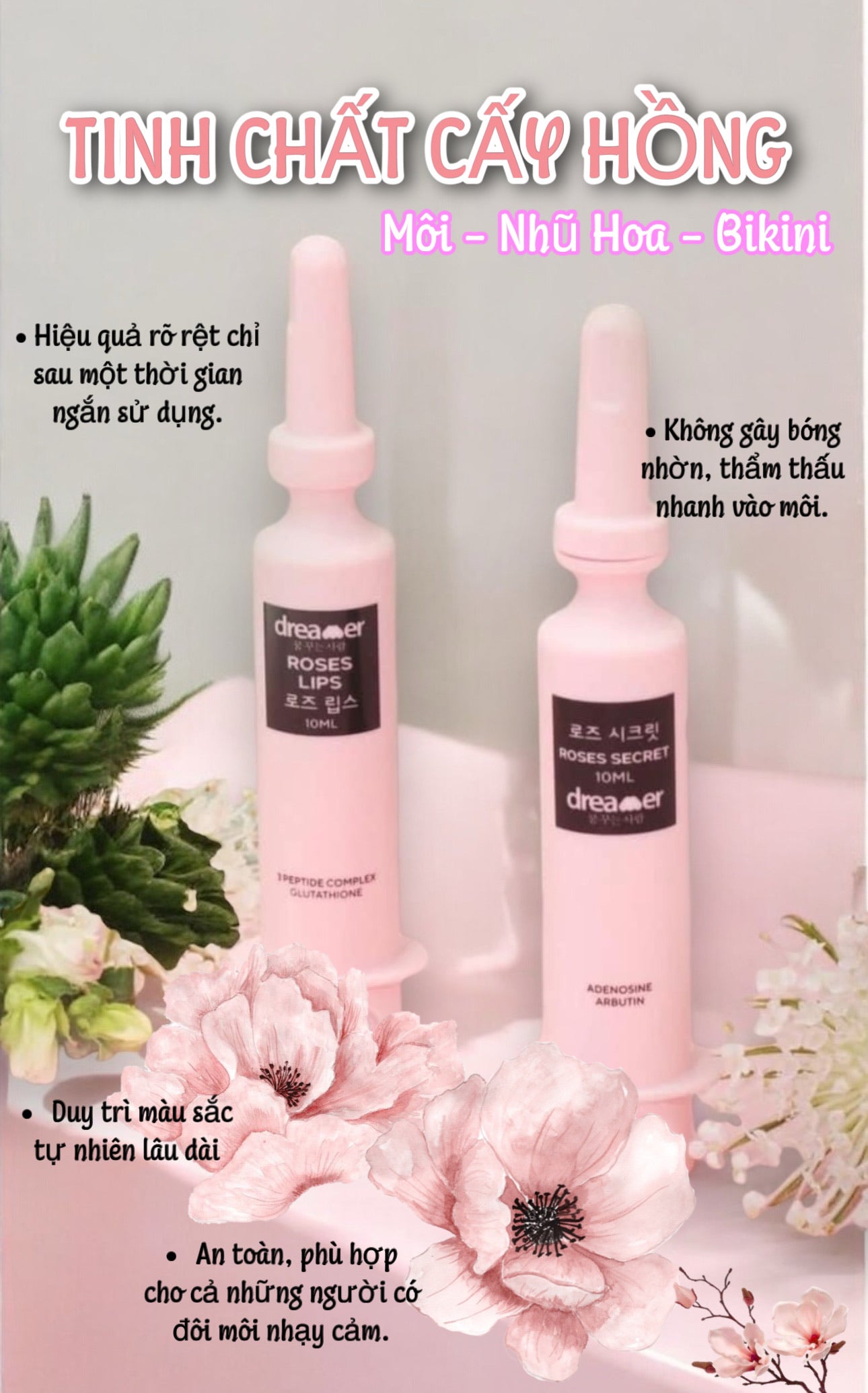 DREAMER ROSES - Tinh Chất Cấy Hồng Môi / Nhũ / Bikini