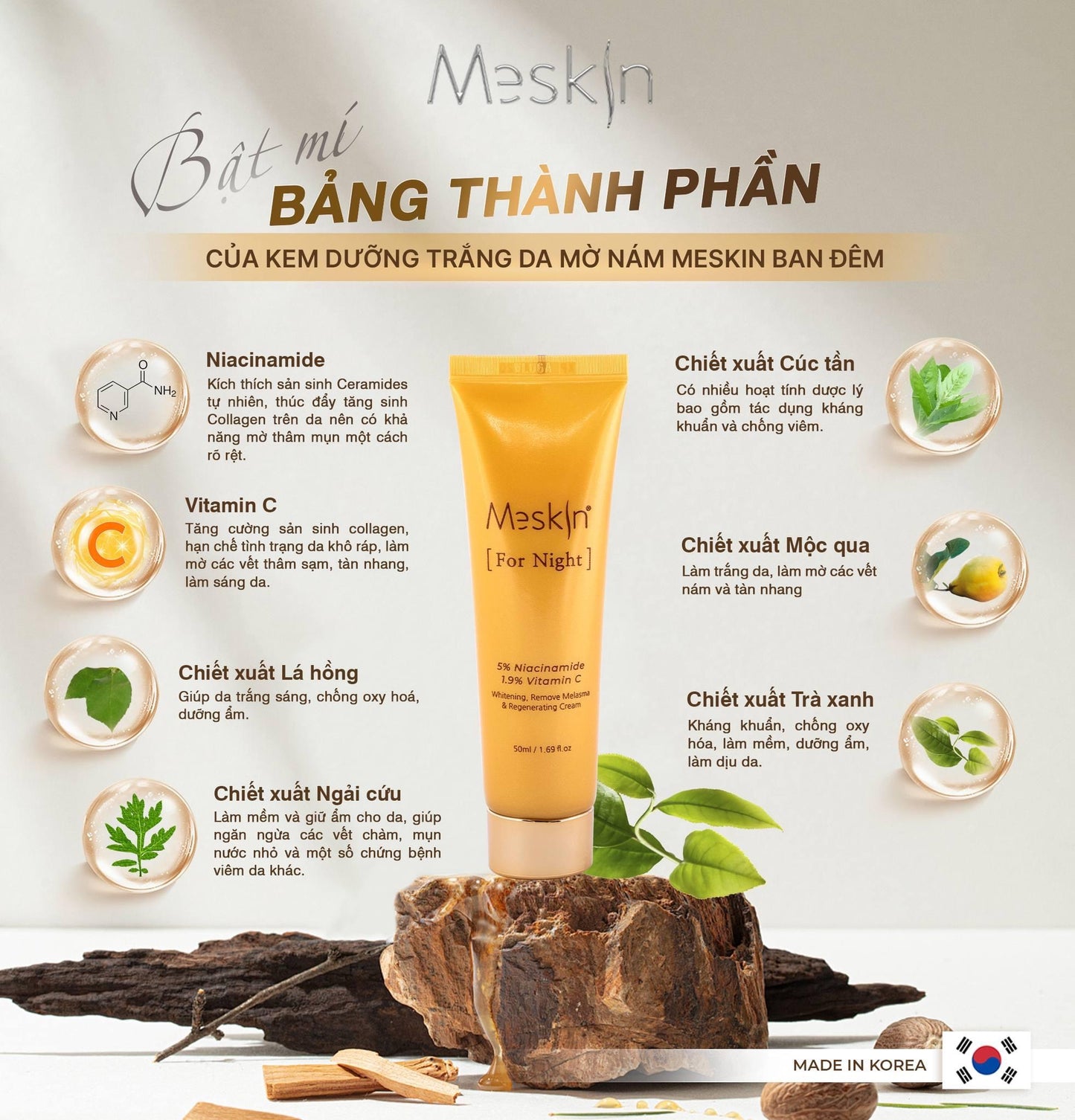 MESKIN KOREA - KEM DƯỠNG TRẮNG DA, MỜ NÁM NGÀY & ĐÊM