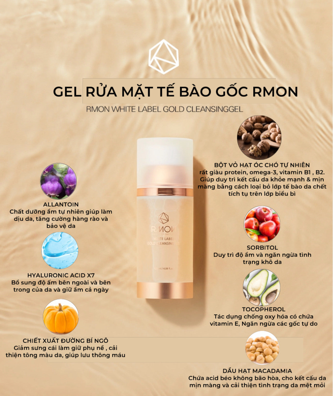 RMON WHITE LABEL GOLD CLEANSING GEL- GEL RỬA MẶT TẾ BÀO GỐC RMON