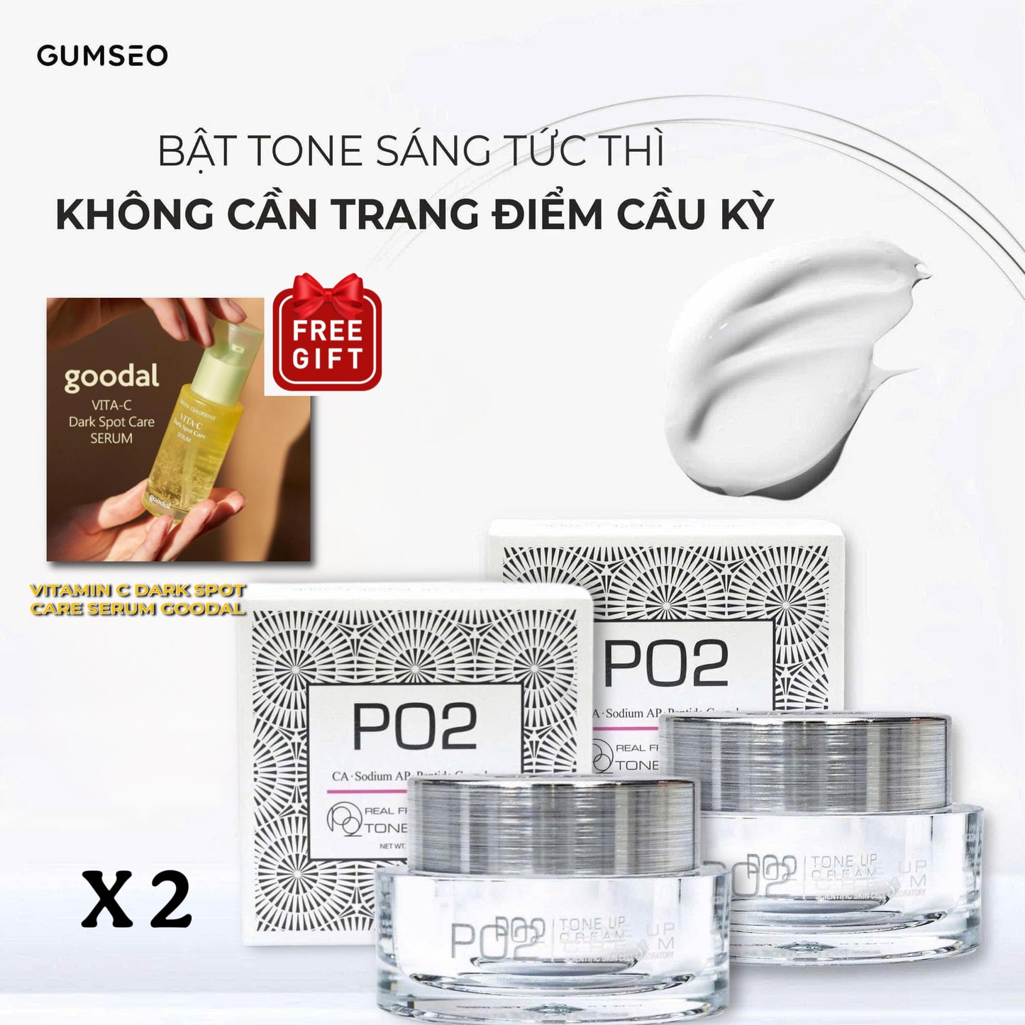 KEM DƯỠNG TRẮNG NÂNG TÔNG - PO2 WHITENING TONE UP CREAM