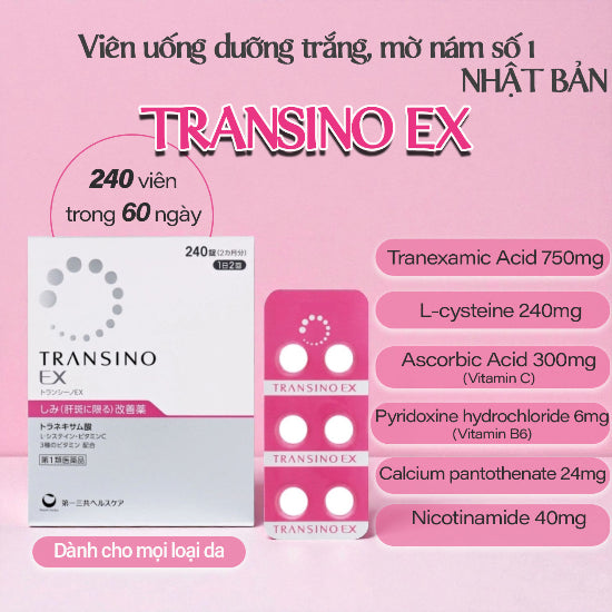 TRANSINO EX - Viên uống dưỡng trắng, mờ nám số 1 Nhật Bản (240v)